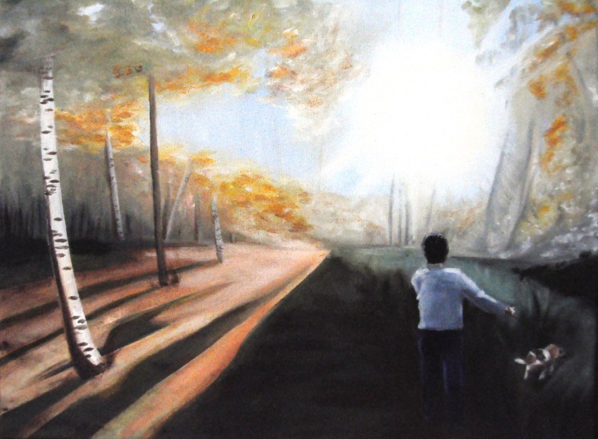An oil painting of her father (and our beagle, Brady), (c) 2011 Emma E. Glennon